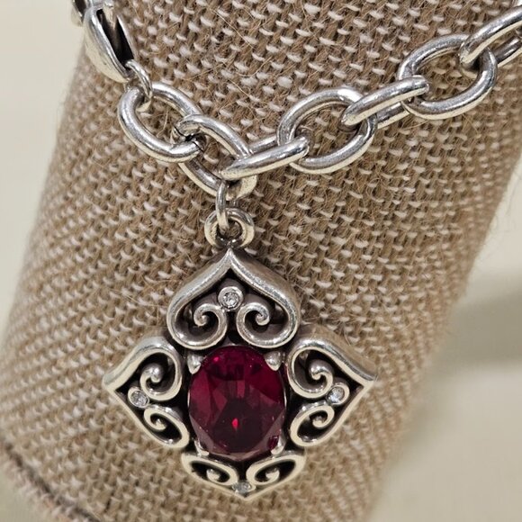 Brighton Alcazar Blaze Red Crystal Silver Plated Bracelet Lobster Claw Closure - Picture 1 of 14